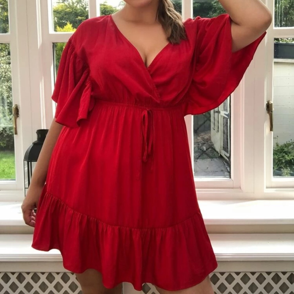 COPY - SHEIN plus flutter sleeve ruffle hem dress